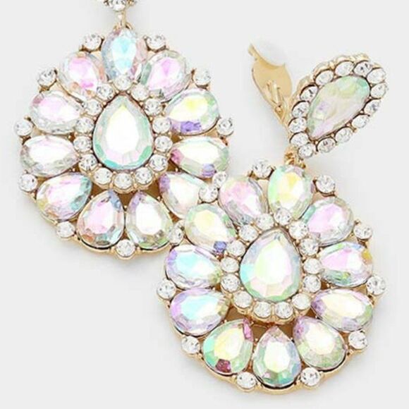 Crystal Abalone Teardrop Cluster Statement Clip on Earrings NWT - Picture 2 of 5